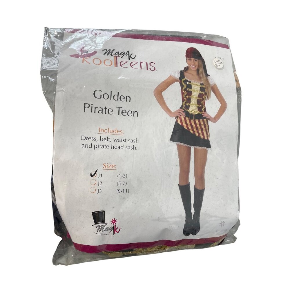 Magik Golden Pirate Teen Costume Size Junior 1-3 Red Gold Dress Accessories NEW